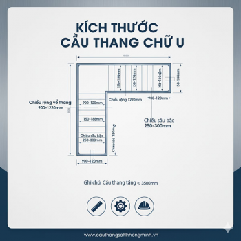 Nhà đẹp & an toàn nên chọn kích thước cầu thang chữ U nào?