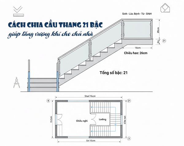 Bật mí cách chia cầu thang 21 bậc giúp tăng vượng khí cho chủ nhà