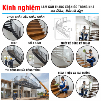 Kinh nghiệm làm cầu thang xoắn ốc trong nhà an toàn, bền và đẹp