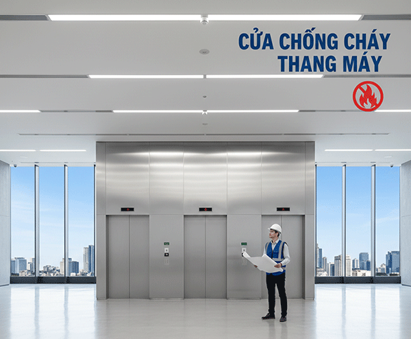 Cửa chống cháy thang máy là gì? Cấu tạo, chỉ số và ứng dụng trong công trình hiện đại