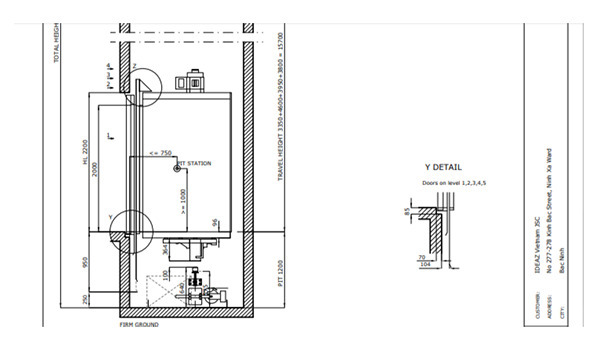 Bản vẽ kết cấu hố pit mô tả chiều sâu và vị trí sàn tầng cuối cùng