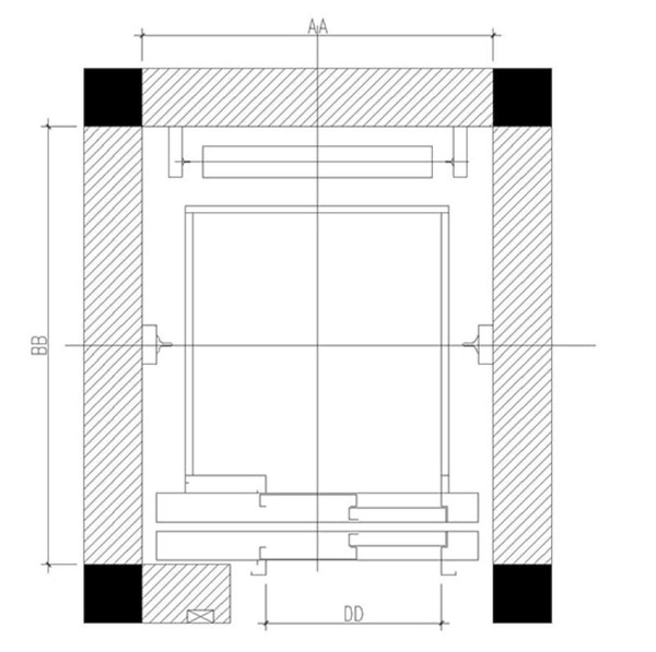 Công thức tính chiều rộng cửa thang kiểu cửa hai cánh mở lùa về một phía