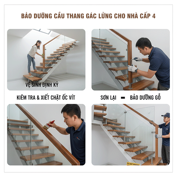 bảo dưỡng cầu thang gác lửng nhà cấp 4