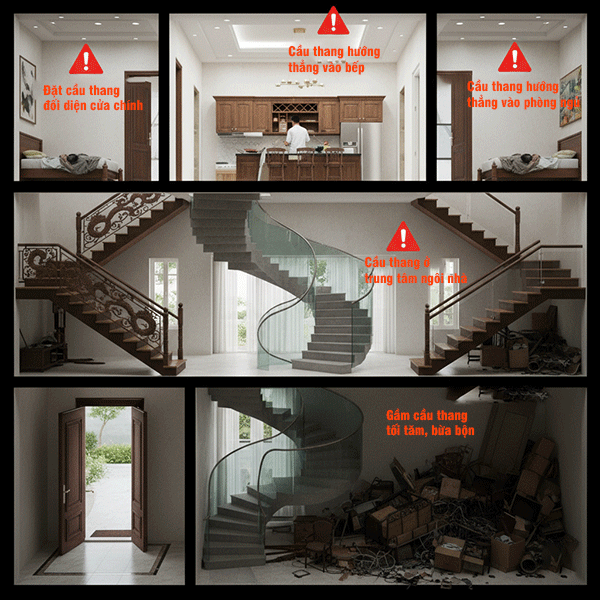 vị trí cần tránh khi đặt cầu thang trong nhà