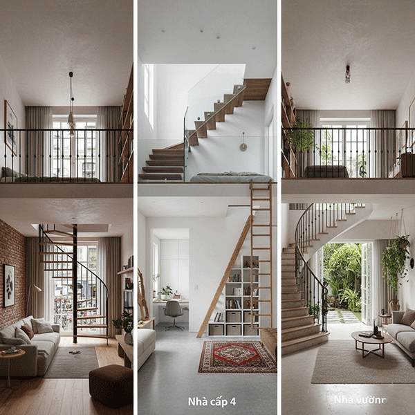 cầu thang gác lửng phòng khách phù hợp với loại nhà nào