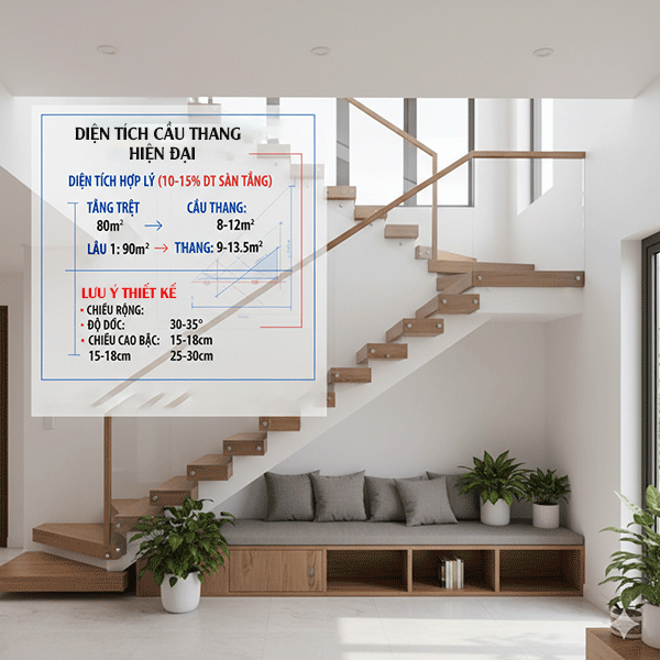 diện tích cầu thang bao nhiêu m2 là hợp lý