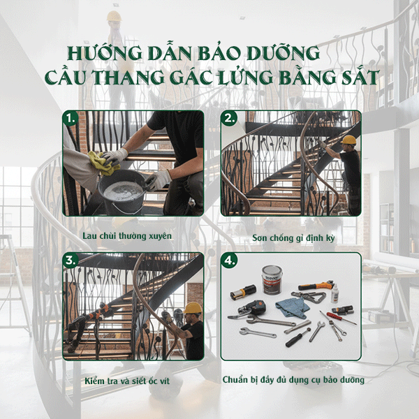 hướng dẫn bảo dưỡng cầu thang gác lửng bằng sắt