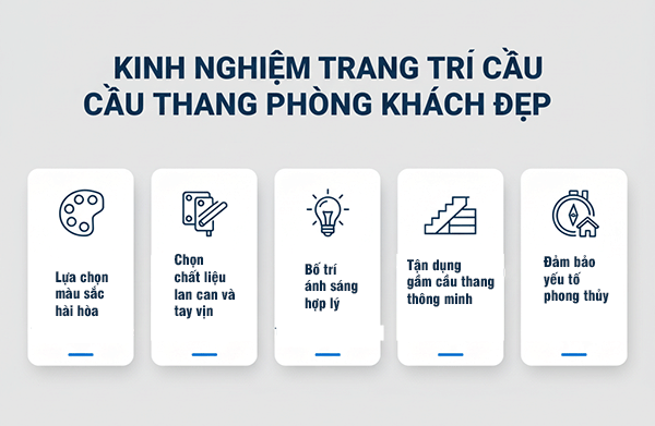 kinh nghiệm trang trí cầu thang phòng khách đẹp