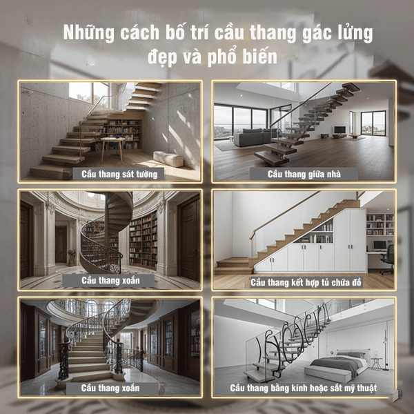 những cách bố trí cầu thang gác lửng đẹp