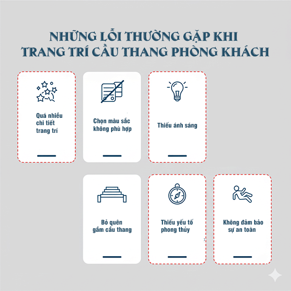 những lỗi thường gặp khi trang trí cầu thang phòng khách đẹp