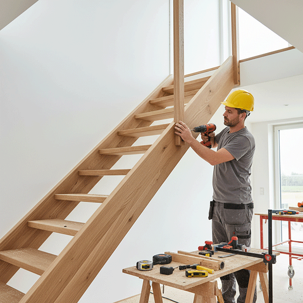 quy trình lắp đặt cầu thang gác lửng bằng gỗ