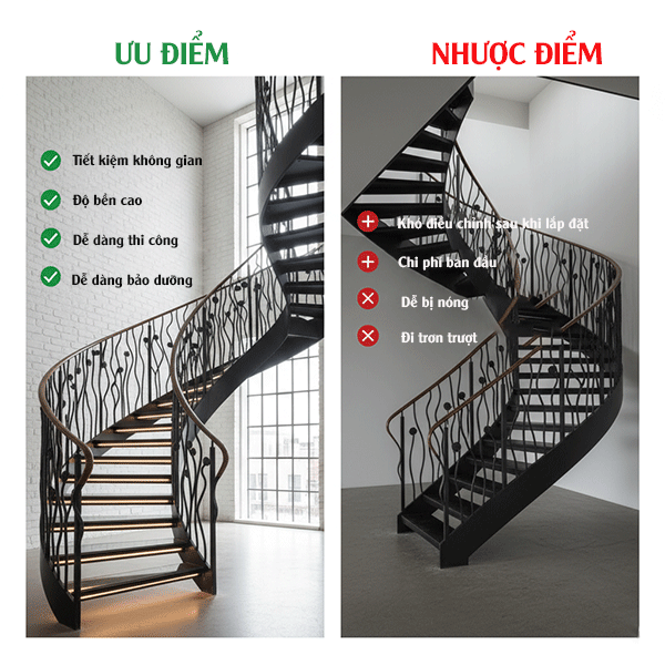 ưu nhược điểm cầu thang gác lửng bằng sắt