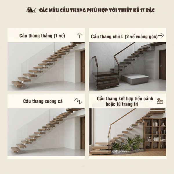 các mẫu cầu thang phù hợp với thiết kế 17 bậc