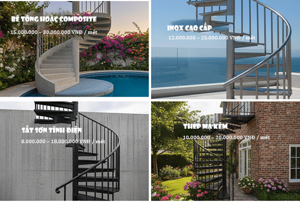 giá cầu thang xoắn ốc ngoài trời