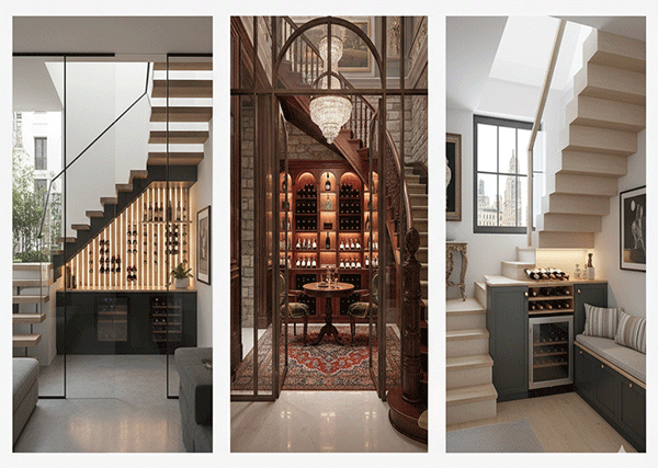 gợi ý phối hợp tủ rượu gầm cầu thang với nội thất
