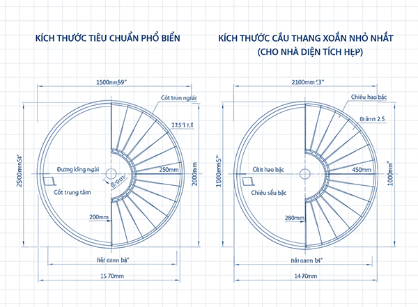 kích thước cầu thang xoắn nhỏ nhất chuẩn