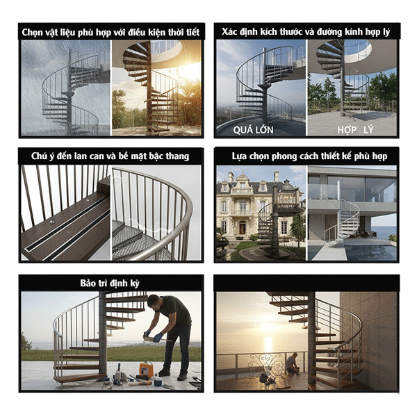 kinh nghiệm chọn cầu thang xoắn ốc ngoài trời