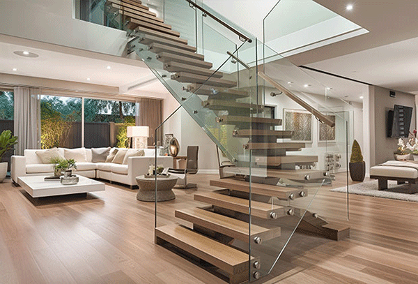 mẫu cầu thang gỗ kính 3