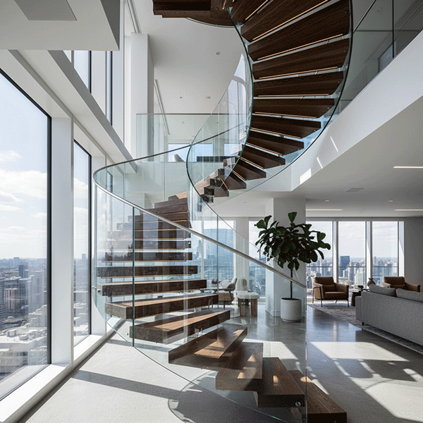 mẫu cầu thang gỗ kính