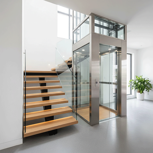 mẹo thiết kế cầu thang gỗ cùng thang máy gia đình