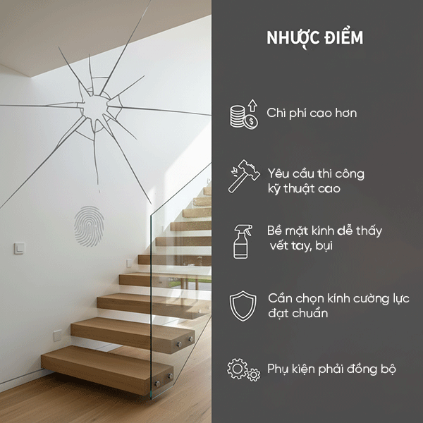 nhược điểm cầu thang gỗ kính