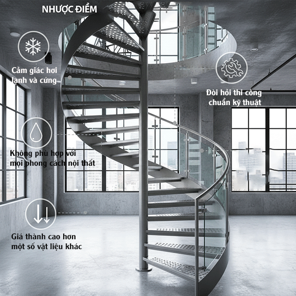 nhược điểm cầu thang xoắn ốc inox
