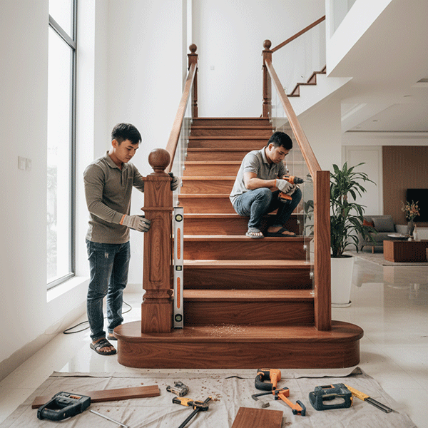 quy trình thi công cầu thang gỗ lim nam phi