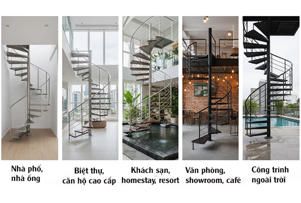 ứng dụng cầu thang xoắn ốc inox
