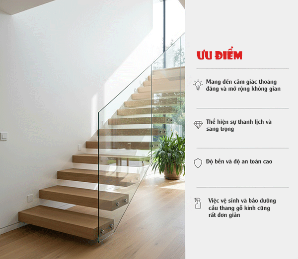 ưu điểm cầu thang gỗ kính