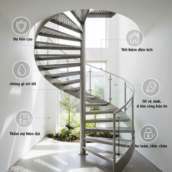ưu điểm cầu thang xoắn ốc inox