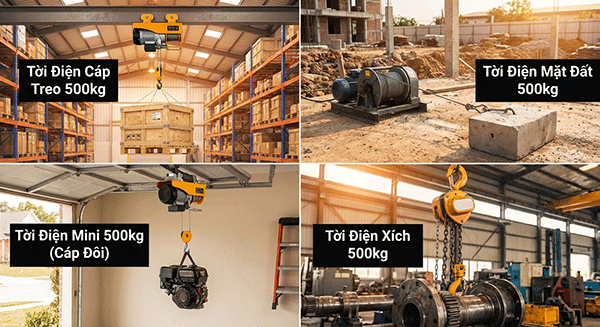 các loại tời nâng hàng 500kg