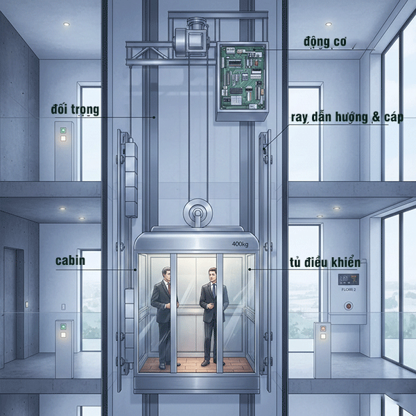 câu tạo thang máy gia đình 400kg