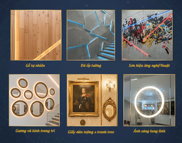 chất liệu khi trang trí mảng tường cầu thang