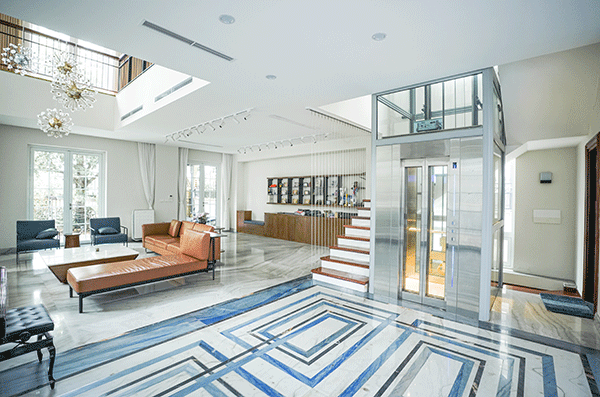 mẫu thang máy gia đình không cần hố pit sang trọng