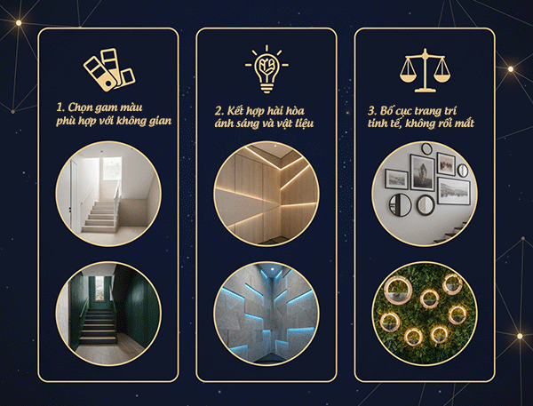 phối màu và bố cục khi trang trí mảng tường cầu thang