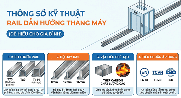 thông số kỹ thuật rail dẫn hướng thang máy