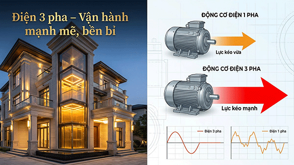 trường hợp thang máy nên dùng điện 3 pha