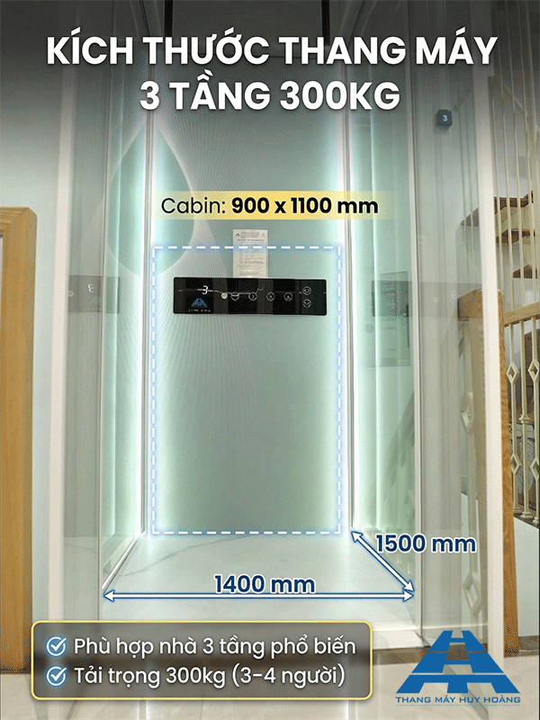 kích thước thang máy 3 tầng tiêu chuẩn