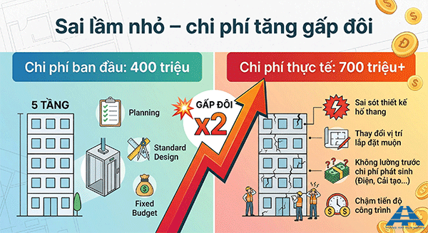 sai lầm khiến chi phí nhà 5 tầng cao hơn