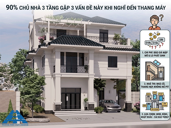 chủ nhà 3 tầng gặp 3 vấn đề này khi nghĩ đến thang máy