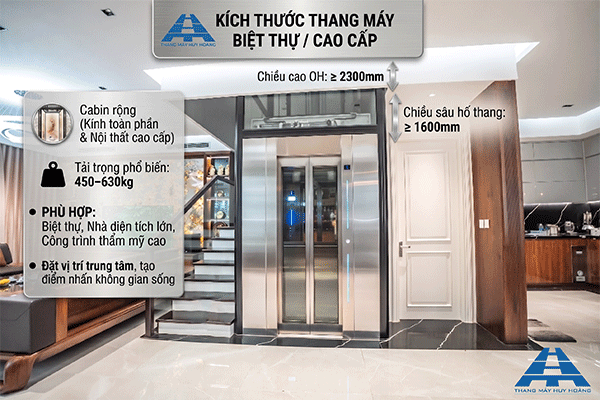 kích thước thang máy biệt thự cao cấp