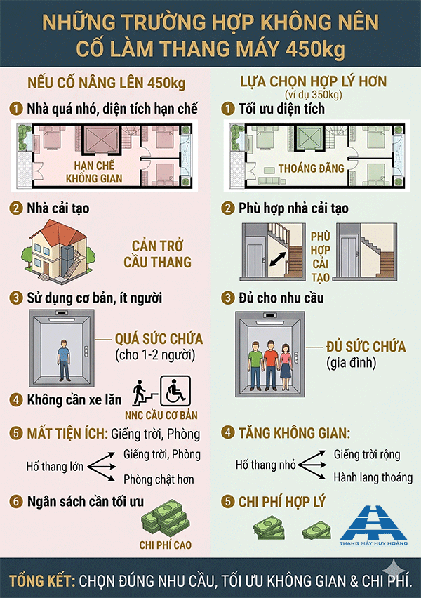 những trường hợp không nên cố làm thang máy 450kg