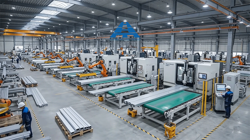 quy mô sản xuất lớn, dây chuyền hiện đại