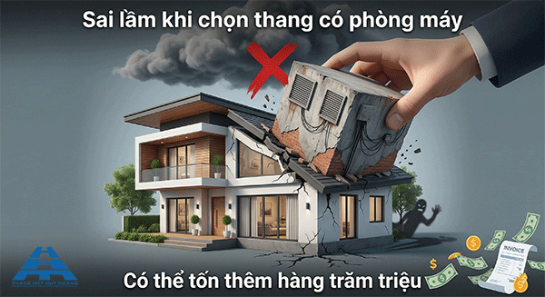 sai lầm khi chọn thang máy có phòng máy