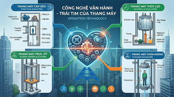 công nghệ vận hành trái tim của thang máy