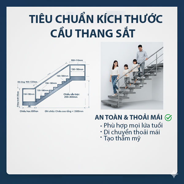 kích thước cầu thang sắt tiêu chuẩn