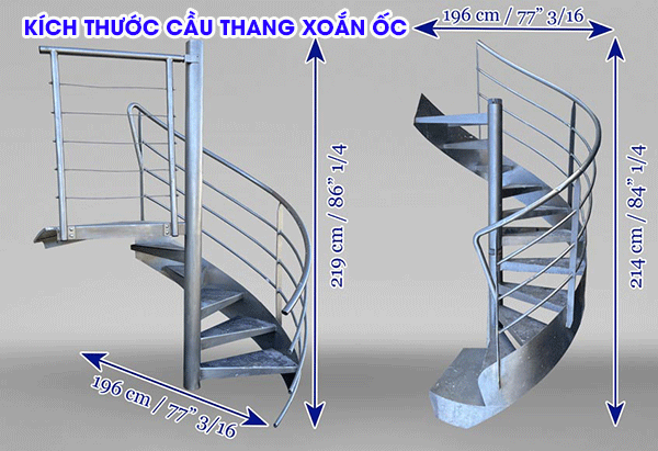 kích thước cầu thang xoắn ốc bằng sắt