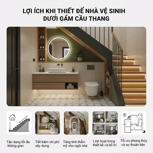 lợi ích thiết kế nhà vệ sinh dưới gầm cầu thang