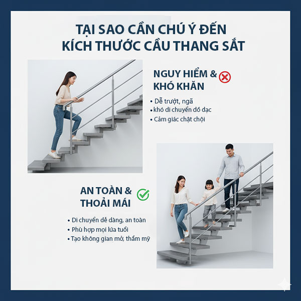 tại sao cần chú ý đến kích thước cầu thang sắt
