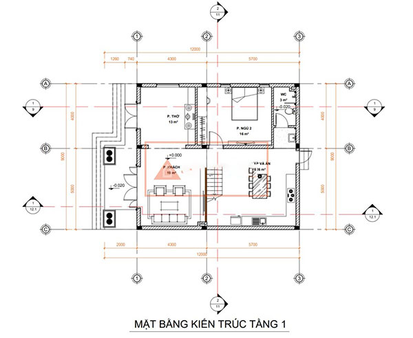 bản vẽ mẫu nhà ống 2 tầng mái thái 5x20m